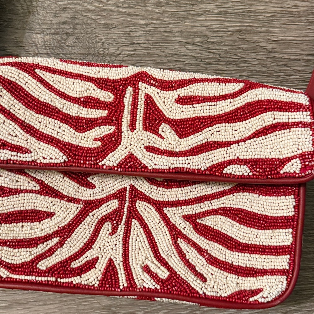 STAUD Tommy Beaded Bag, Scarlet/White Zebra - Picture 5 of 8